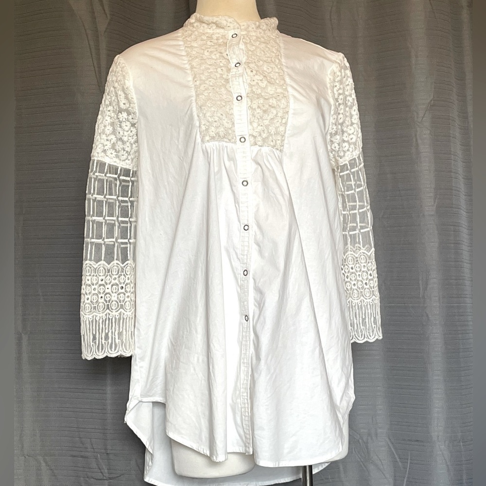 XCVI blouse with lace sleeves and bodice.